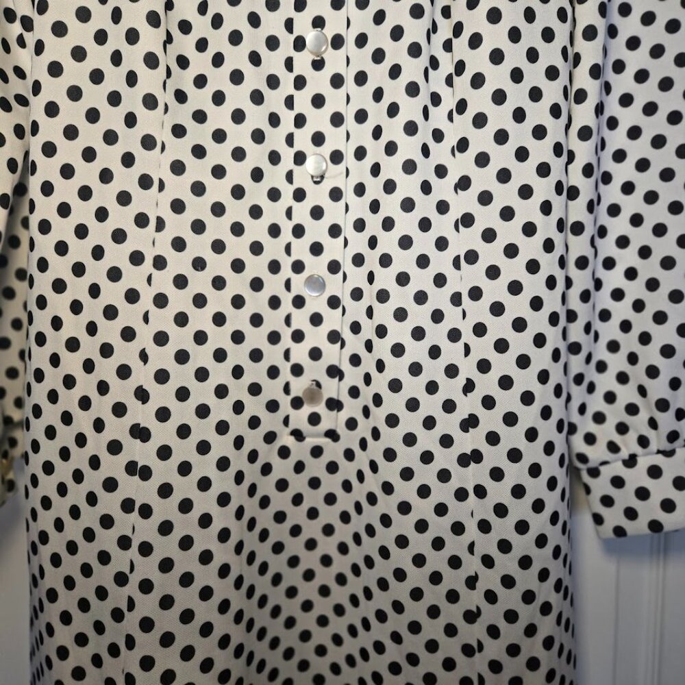 Vintage Hopewell Black & White Polka Dot Dress 70s Mod Long Sleeve A-Line - Picture 5 of 11